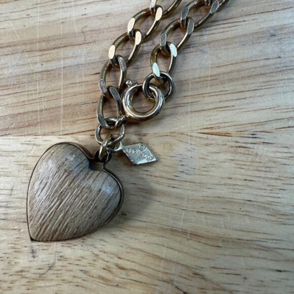 Vintage Wood Grain Panel Bracelet & Heart Charm Bracelet & Clip-On Earrings Set - Picture 6 of 10